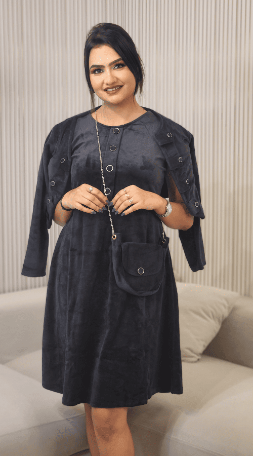 Velvet Teal Black Dress