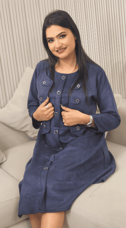 Velvet straight tunic attached jacket