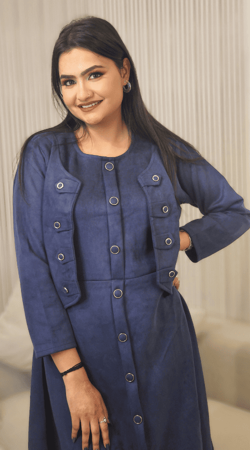 Velvet straight tunic attached jacket