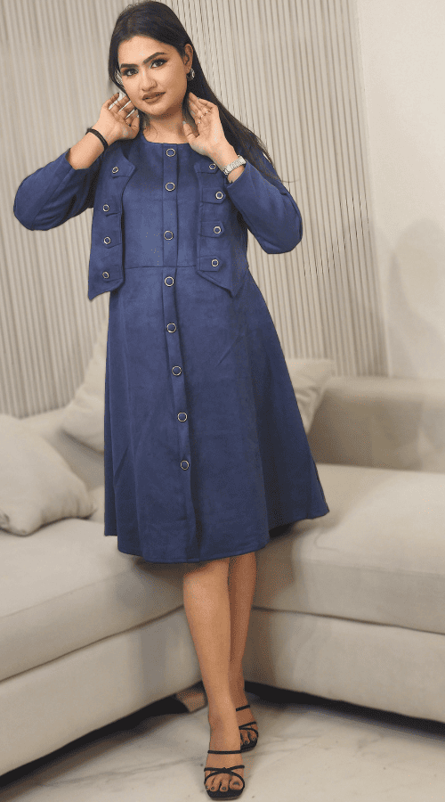 Velvet straight tunic attached jacket