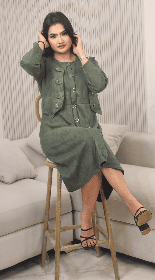 Velvet straight tunic attached jacket