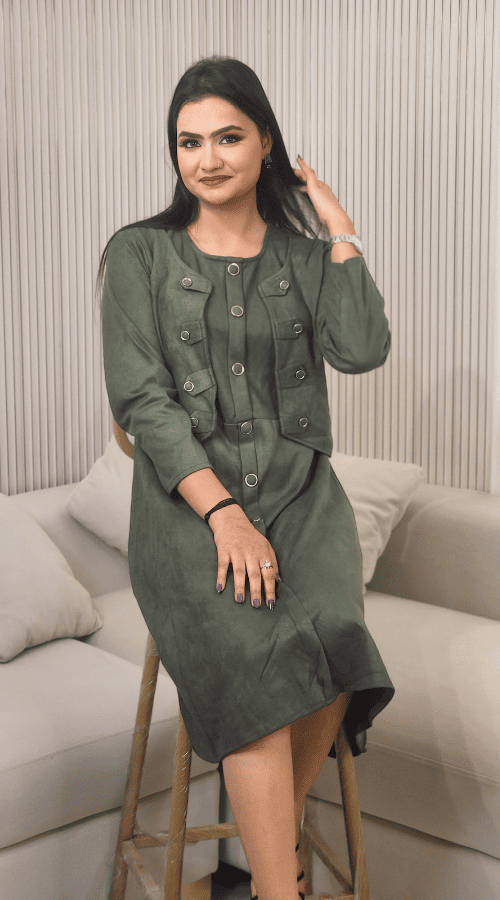 Velvet straight tunic attached jacket