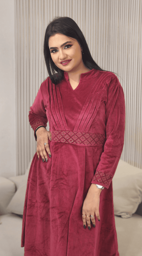 Velvet Ethnic Cord Set For Winter Office