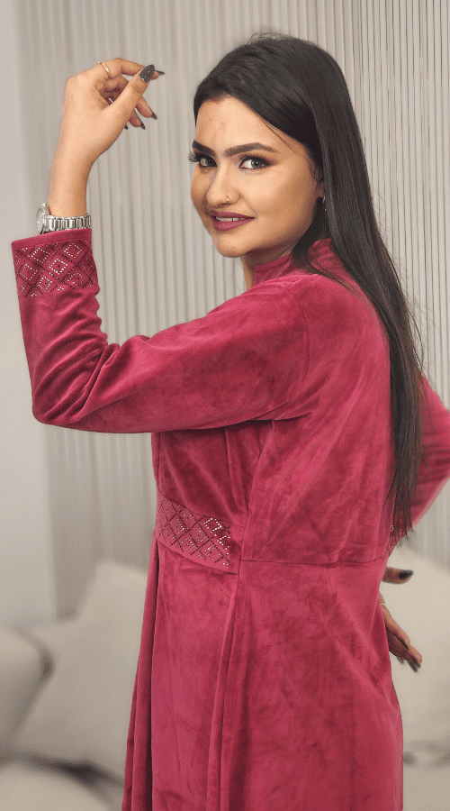 Velvet Ethnic Cord Set For Winter Office