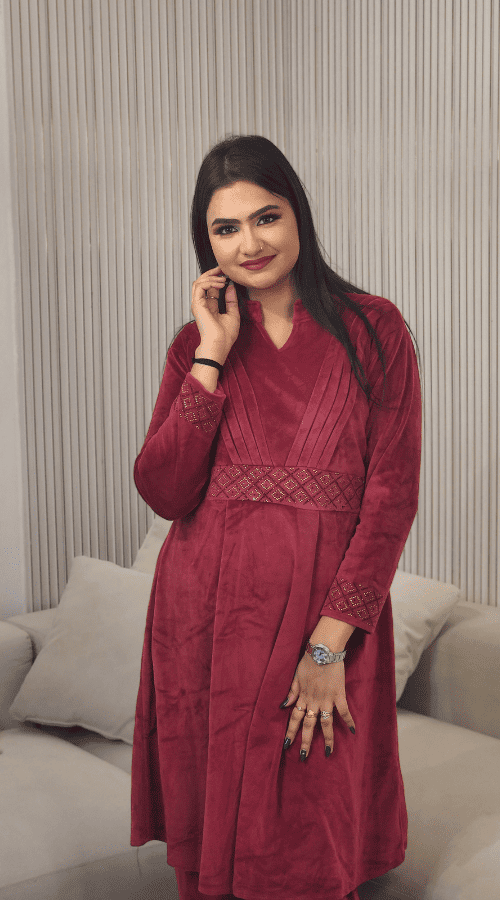 Velvet Ethnic Cord Set For Winter Office