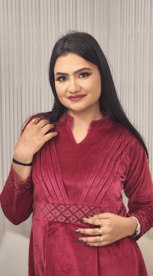 Velvet Ethnic Cord Set For Winter Office