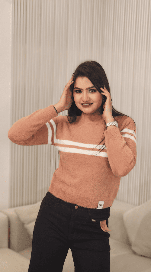 Women Striped round neck pink Top