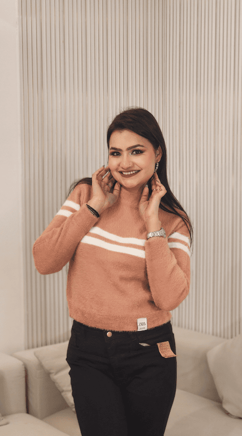 Women Striped round neck pink Top