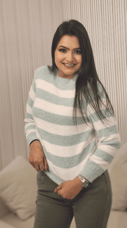 Women Striped round neck pink Top