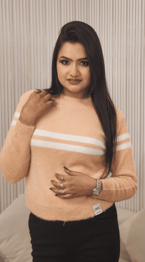 Women Striped round neck pink Top