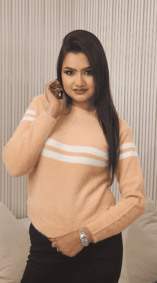 Women Striped round neck pink Top