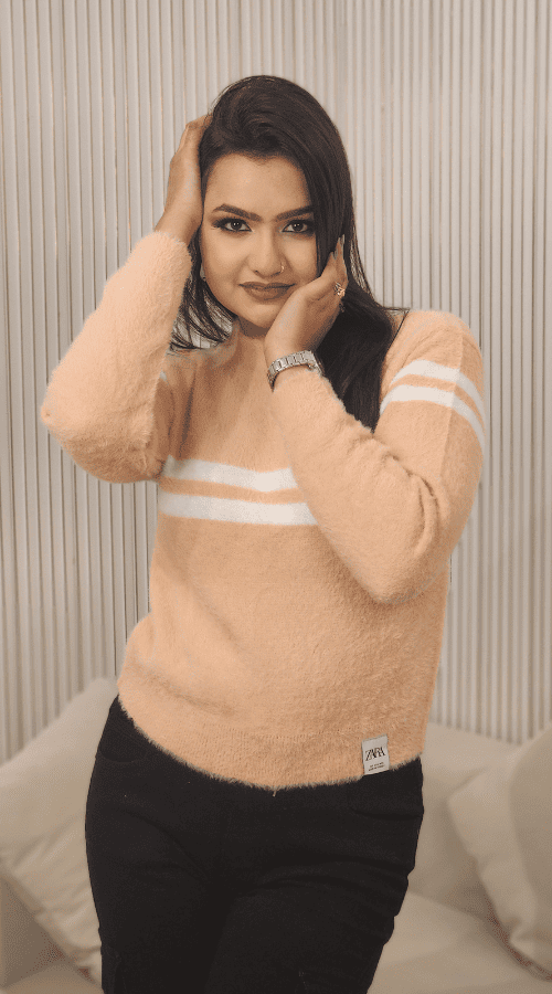 Women Striped round neck pink Top