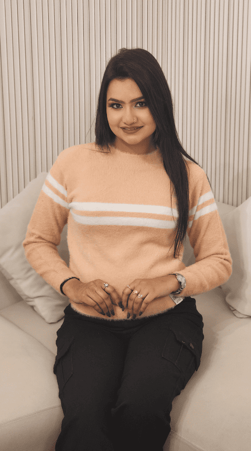 Women Striped round neck pink Top