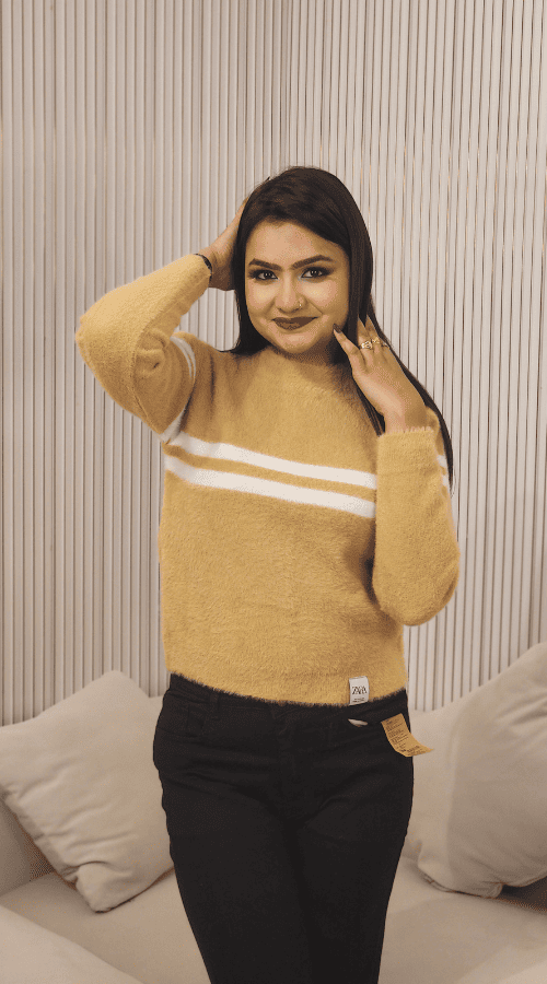 Women Striped round neck pink Top