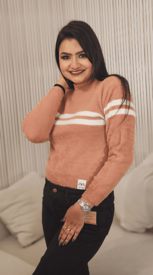 Women Striped round neck pink Top