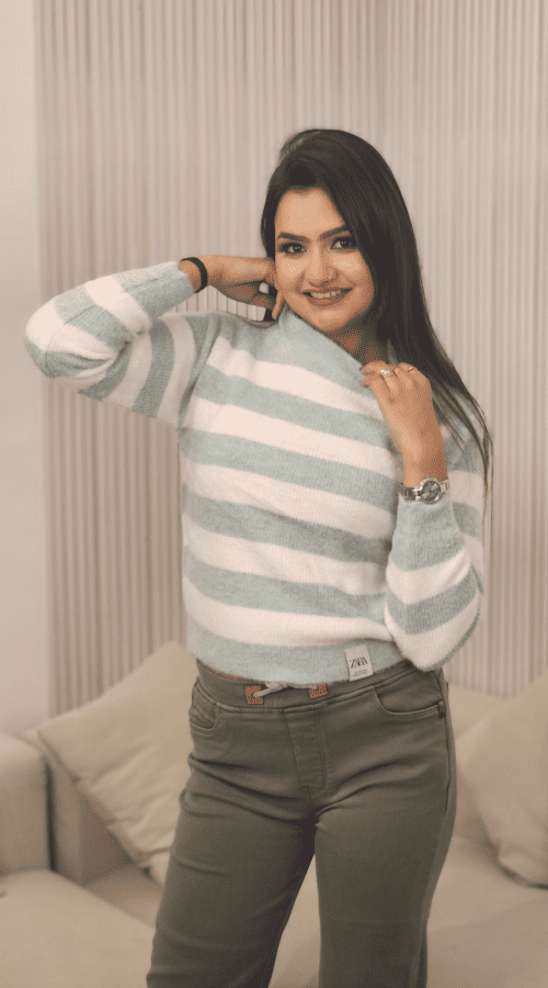 Women Striped round neck pink Top