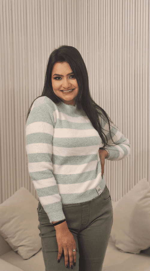 Women Striped round neck pink Top