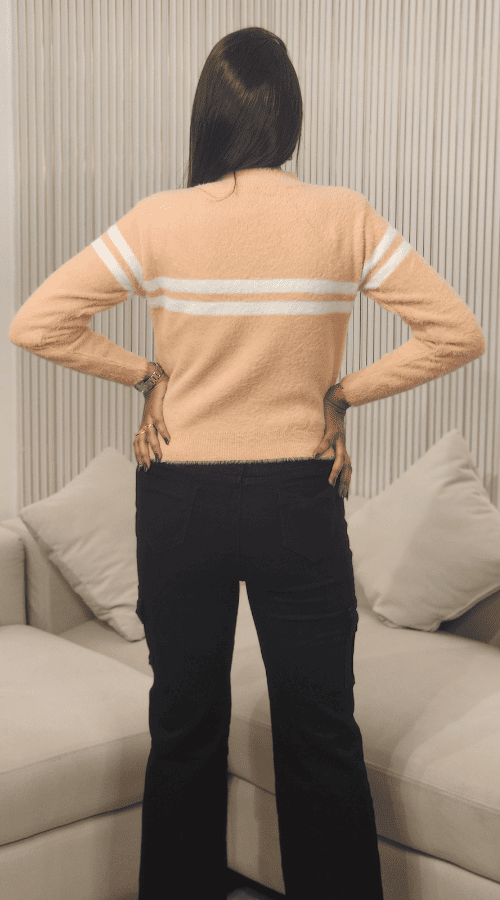 Women Striped round neck pink Top