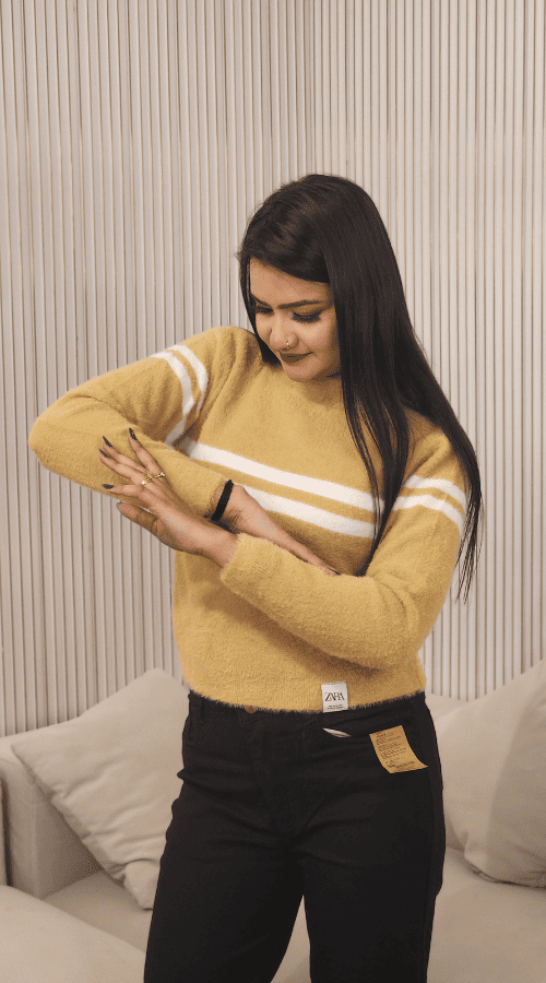 Women Striped round neck pink Top