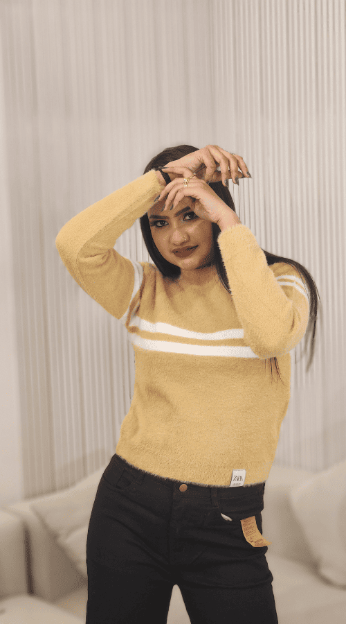 Women Striped round neck pink Top