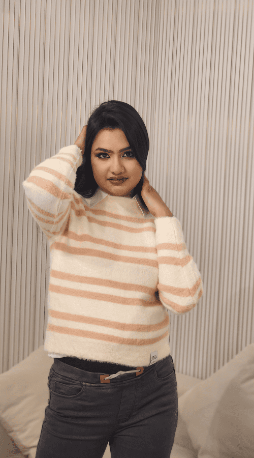 Women Striped round neck pink Top