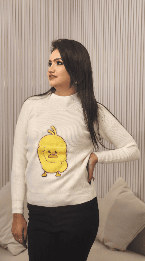 White self design embellished pullover