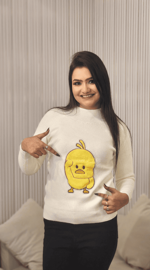 White self design embellished pullover