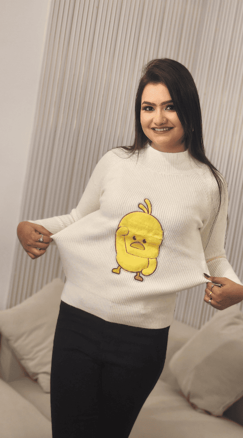 White self design embellished pullover