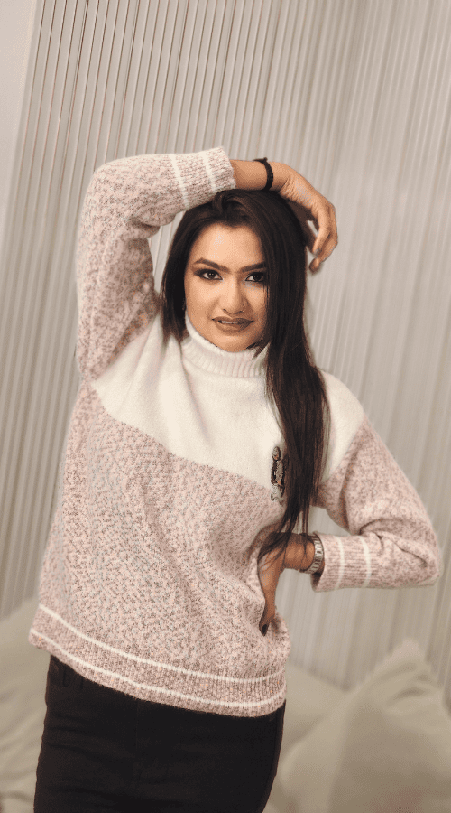 Colour blocked High Neck Pullover Top