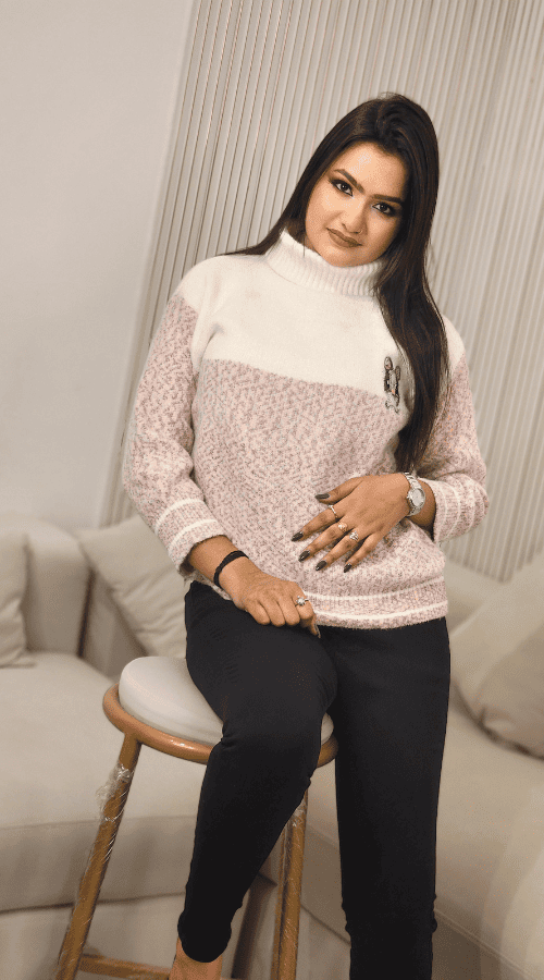 Colour blocked High Neck Pullover Top