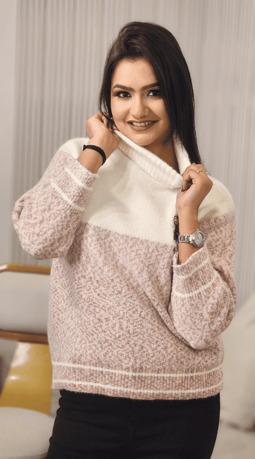 Colour blocked High Neck Pullover Top